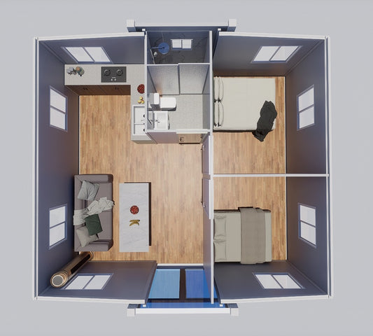 20ft Prefabricated House Two bedrooms, One bathroom, One living room and One kitchen