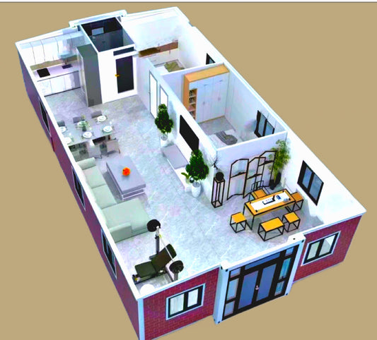40ft Prefabricated House Two bedrooms, One bathroom, One living room and One kitchen